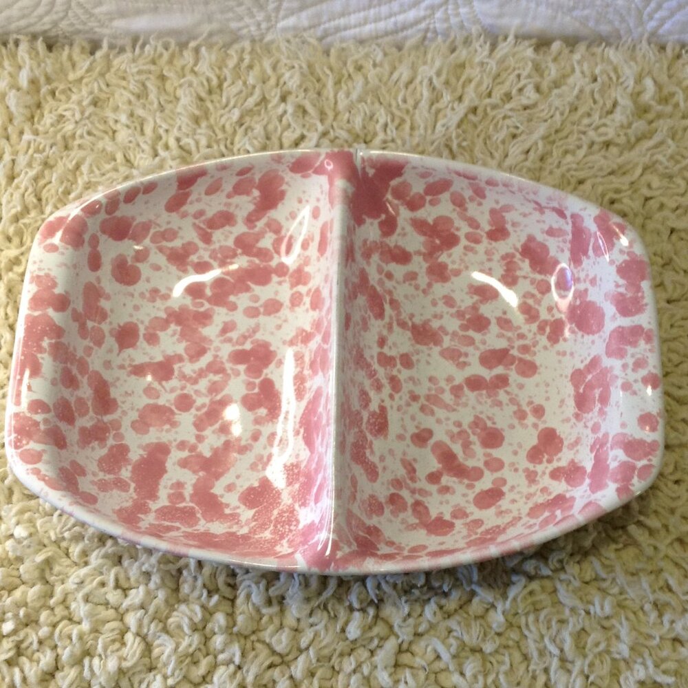 VTG Splatterwear Divided Dish Pink (RARE) color 1980's Cabincore MCM Farmhouse